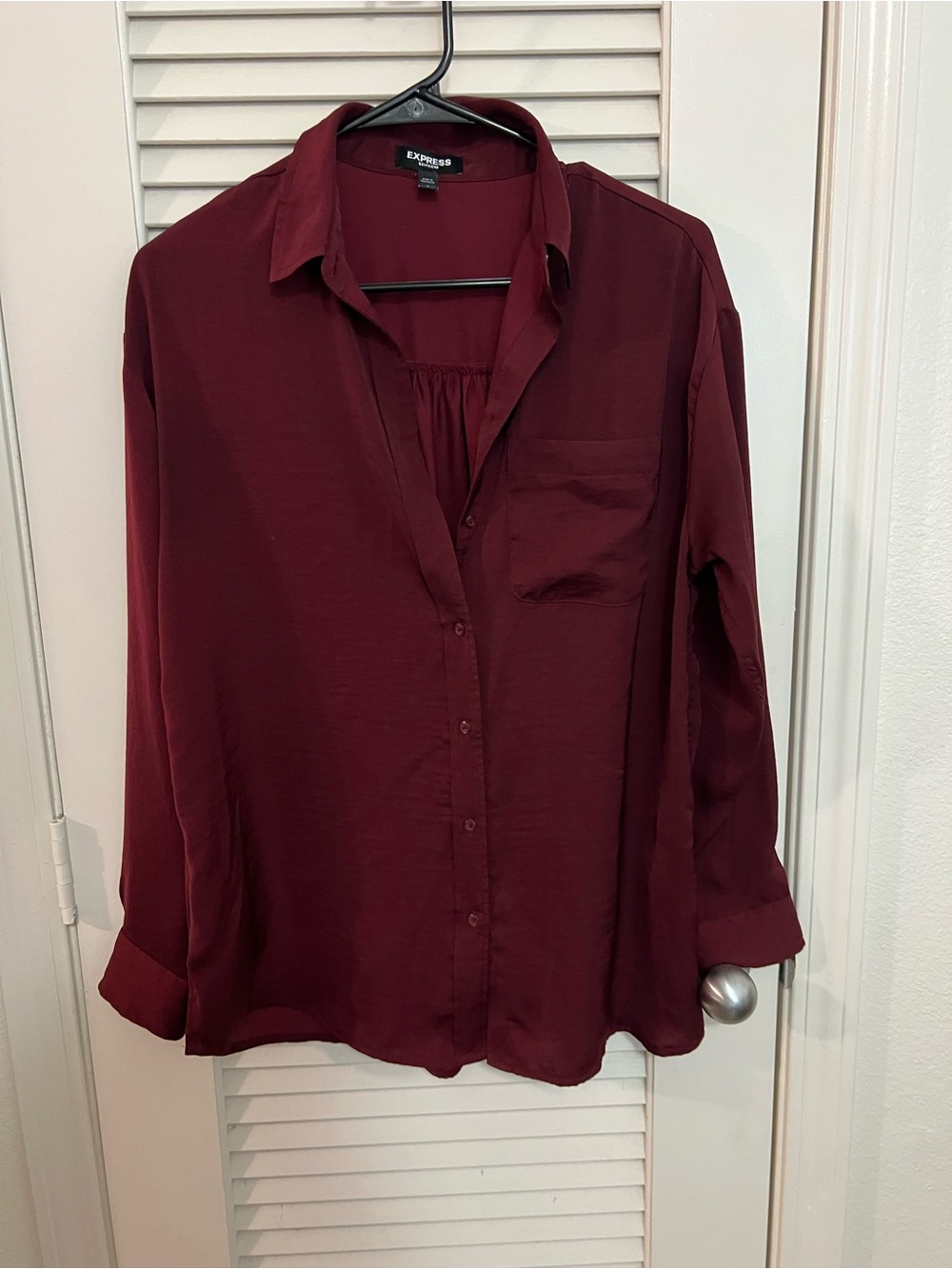 Express Women’s Button-Down Blouse in Deep Wine